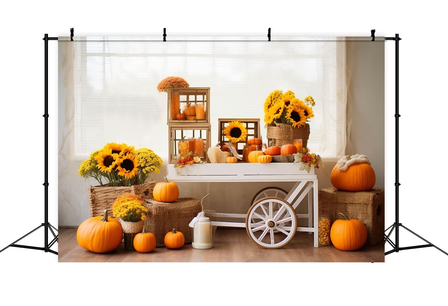 Sunflowers Pumpkins Cart Autumn Backdrop UK RR7-131