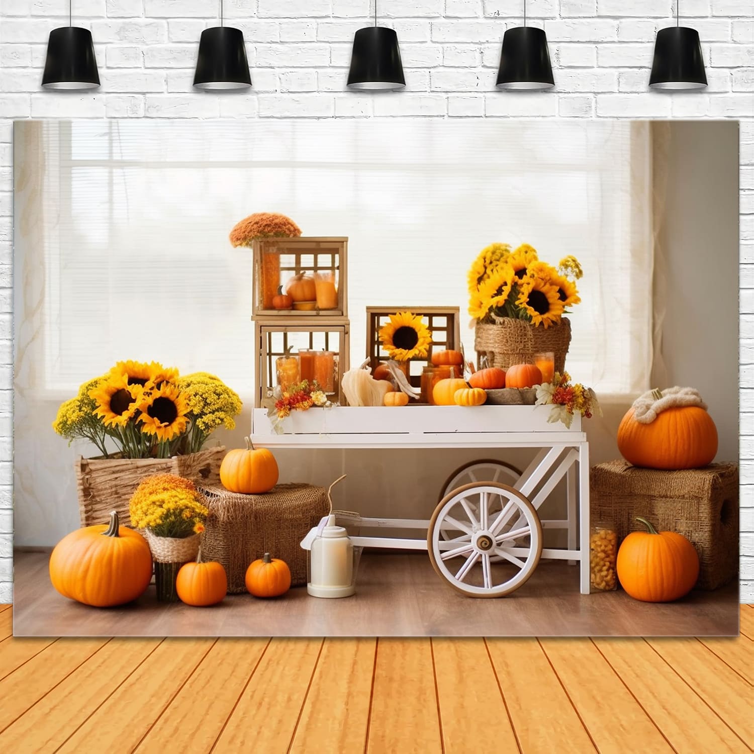 Sunflowers Pumpkins Cart Autumn Backdrop UK RR7-131