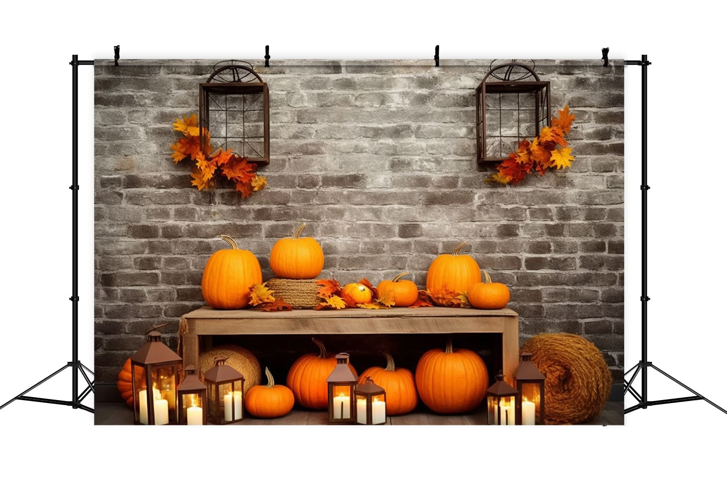 Autumn Harvest Pumpkins Brick Wall Backdrop UK RR7-132