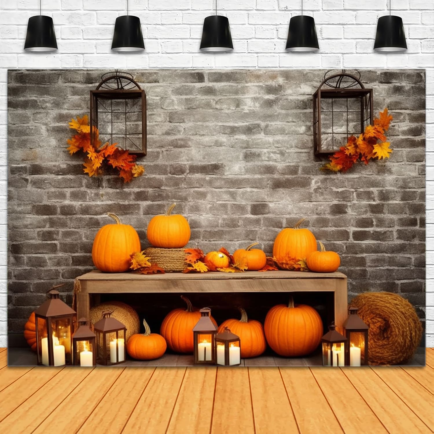 Autumn Harvest Pumpkins Brick Wall Backdrop UK RR7-132