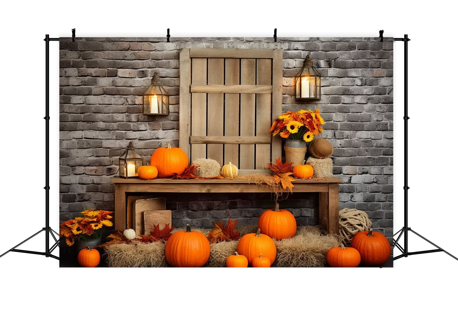 Autumn Barn Straw Pumpkins Backdrop UK RR7-133