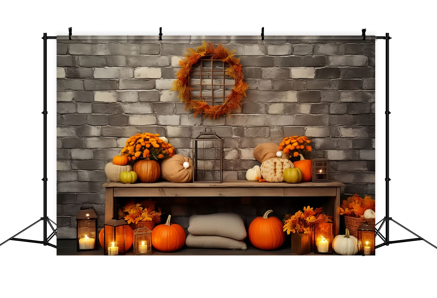 Autumn Thanksgiving Barn Pumpkins Backdrop UK RR7-134