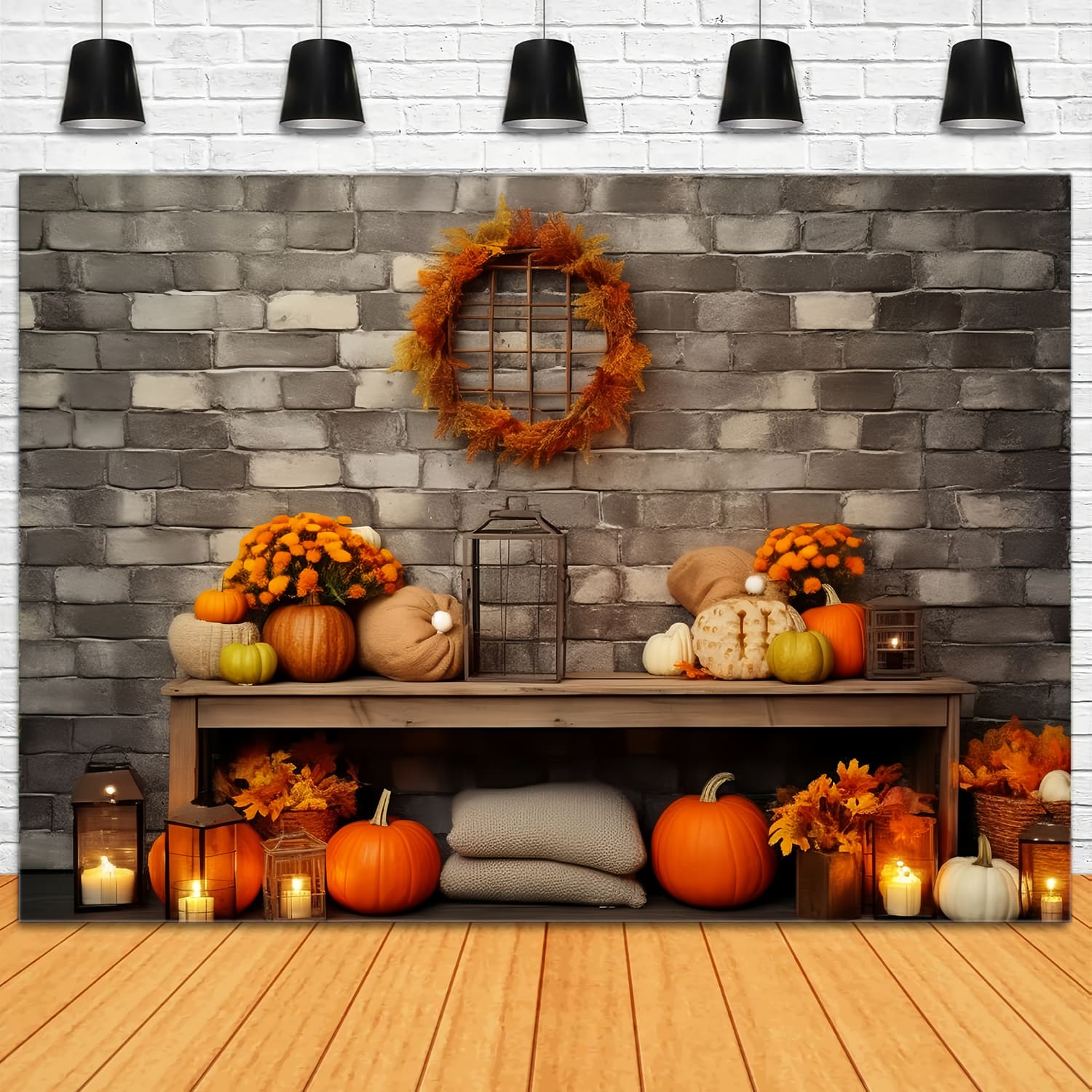 Autumn Thanksgiving Barn Pumpkins Backdrop UK RR7-134