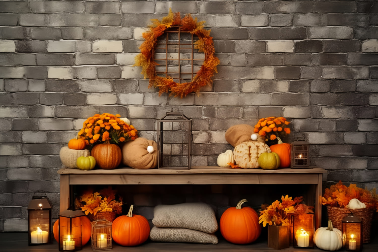 Autumn Thanksgiving Barn Pumpkins Backdrop UK RR7-134