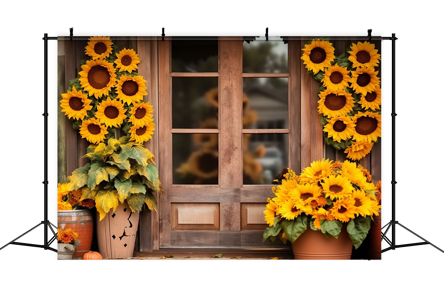 Sunflowers Wood Barn Door Autumn Backdrop UK RR7-136