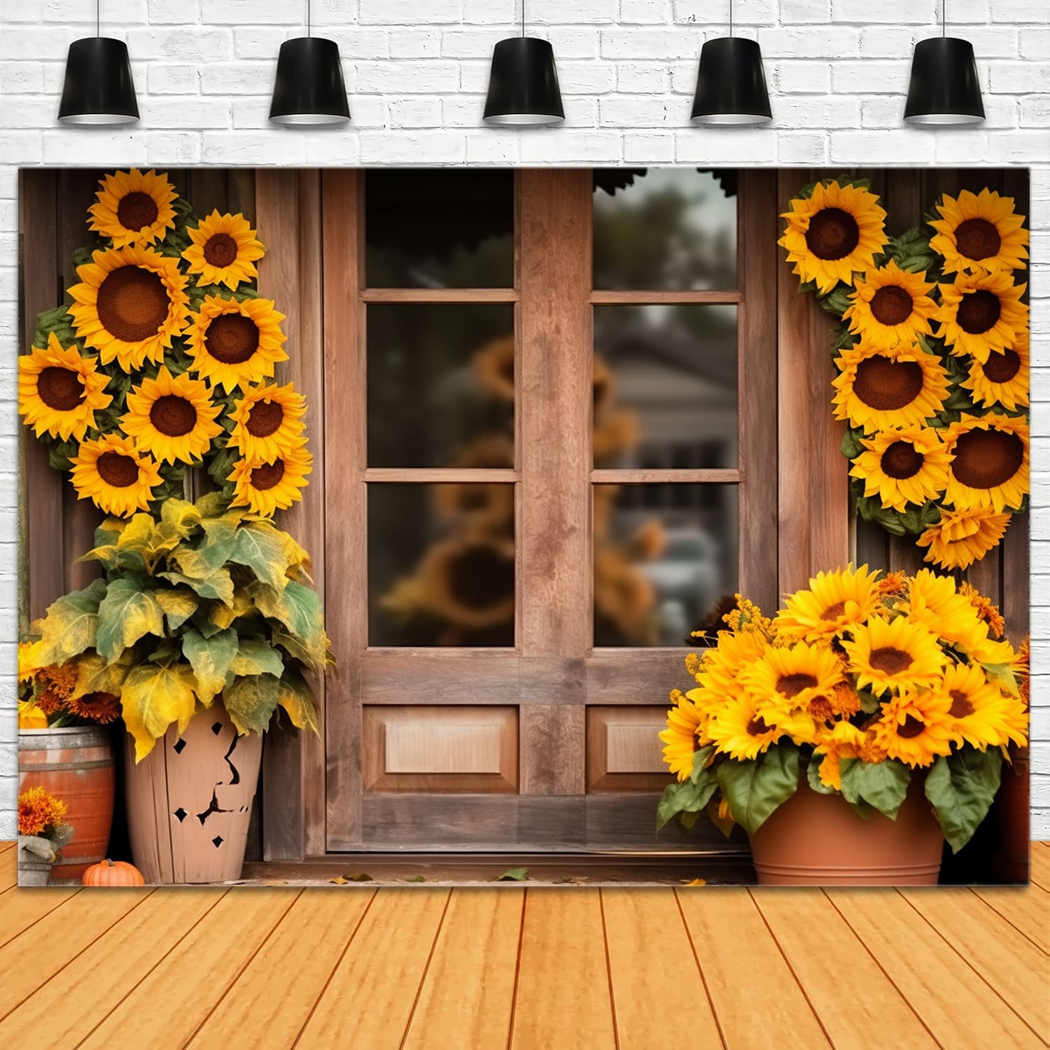 Sunflowers Wood Barn Door Autumn Backdrop UK RR7-136