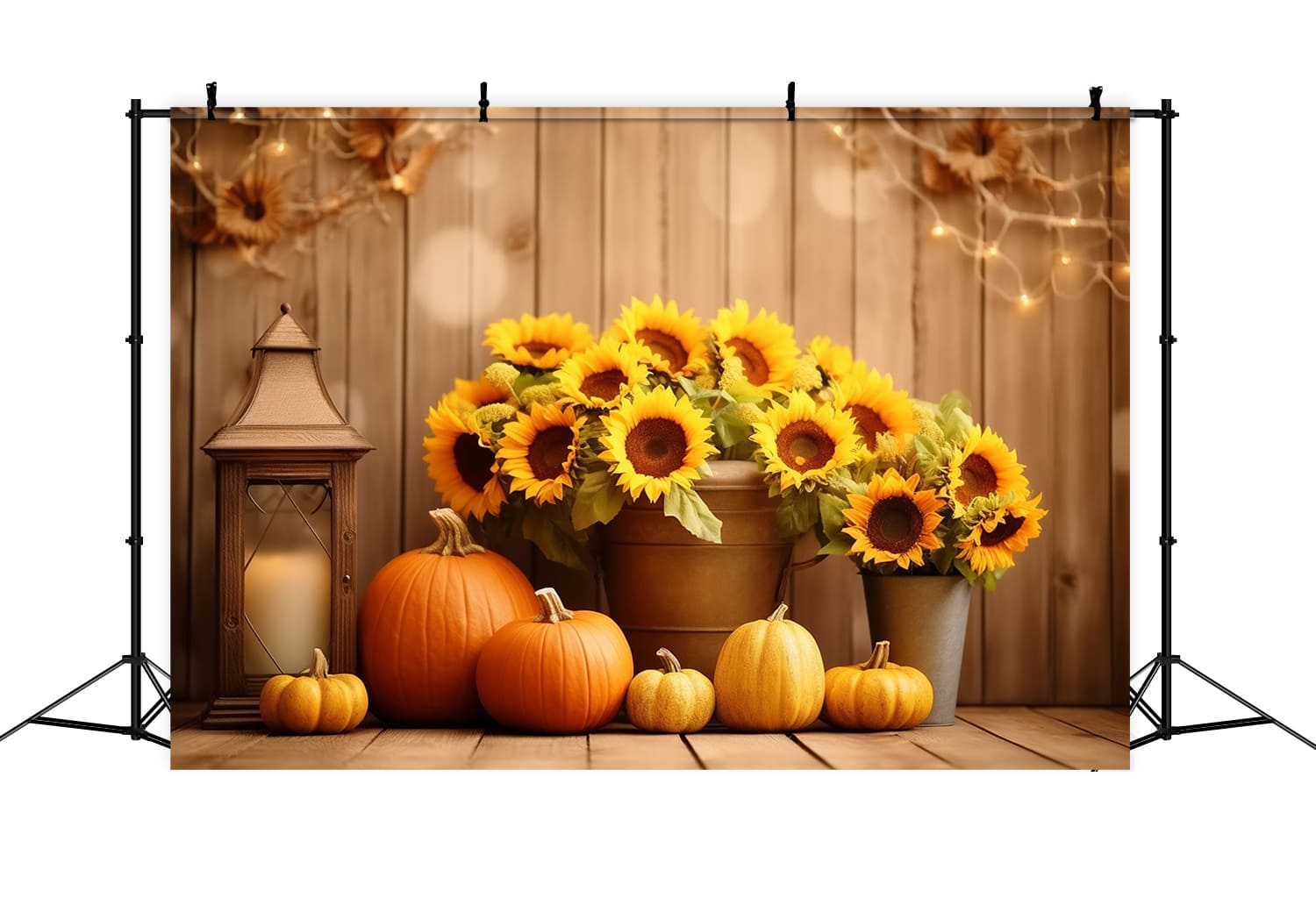 Autumn Pumpkins Sunflower Wood Backdrop UK RR7-137