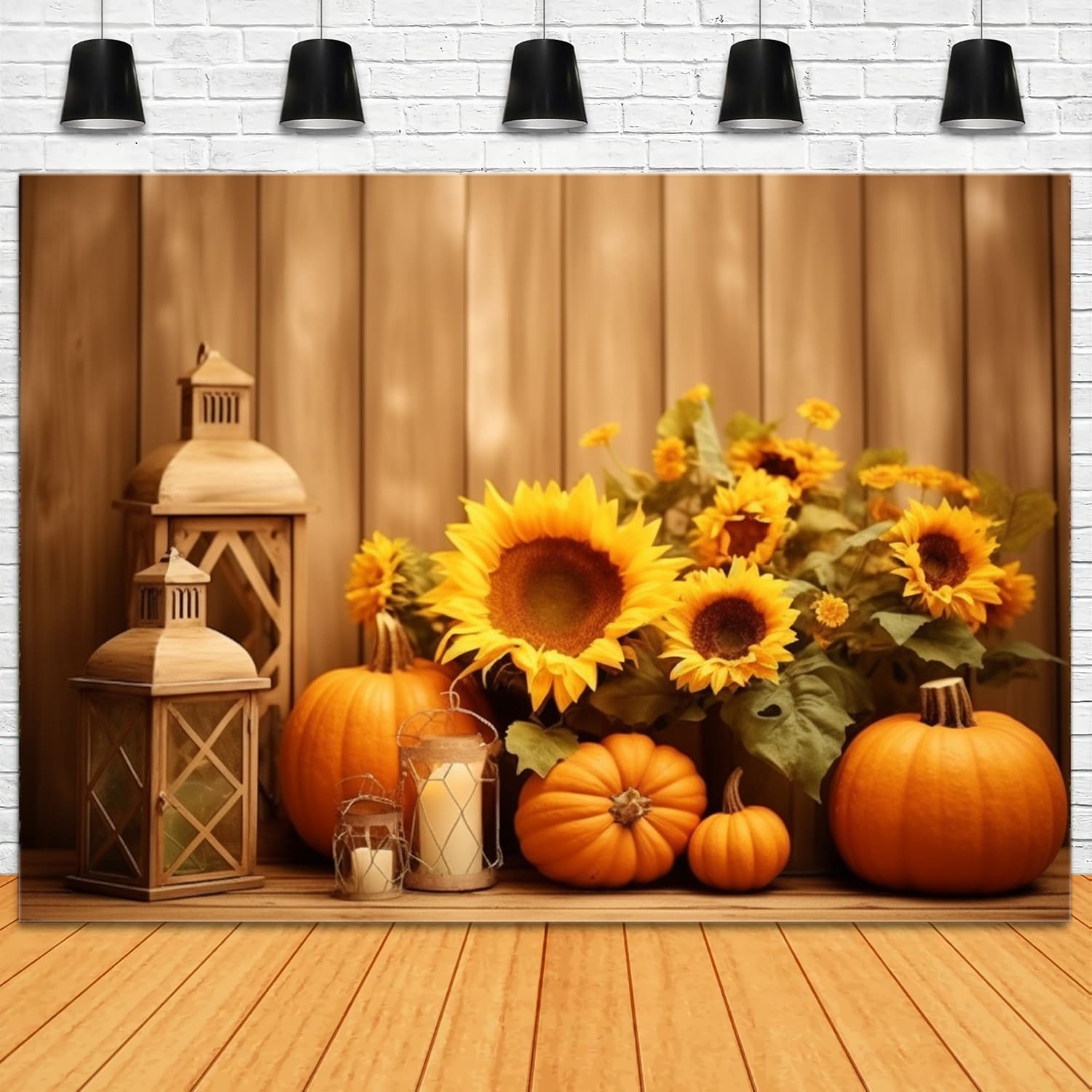 Sunflower Pumpkin Lanterns Autumn Backdrop UK RR7-138