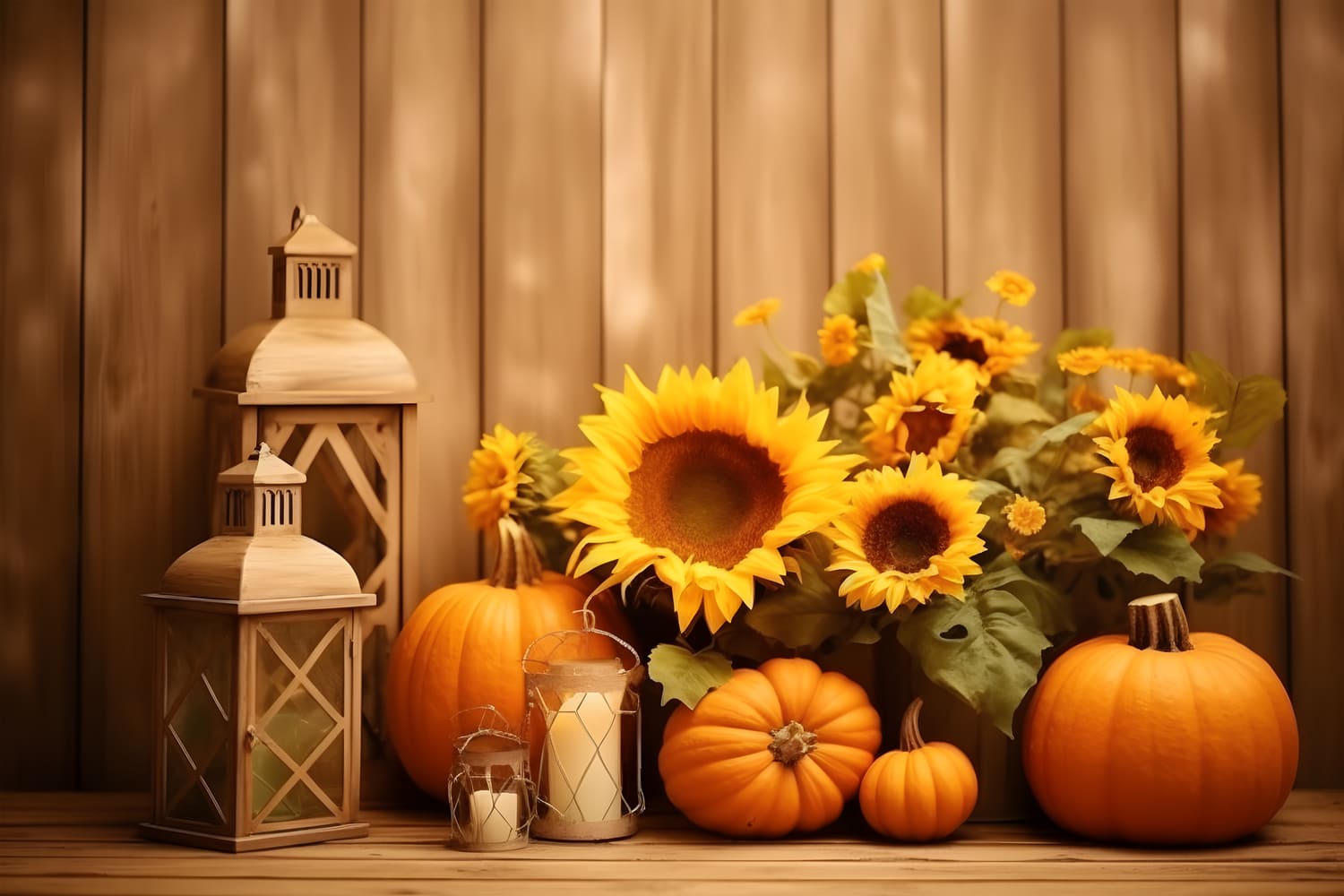 Sunflower Pumpkin Lanterns Autumn Backdrop UK RR7-138