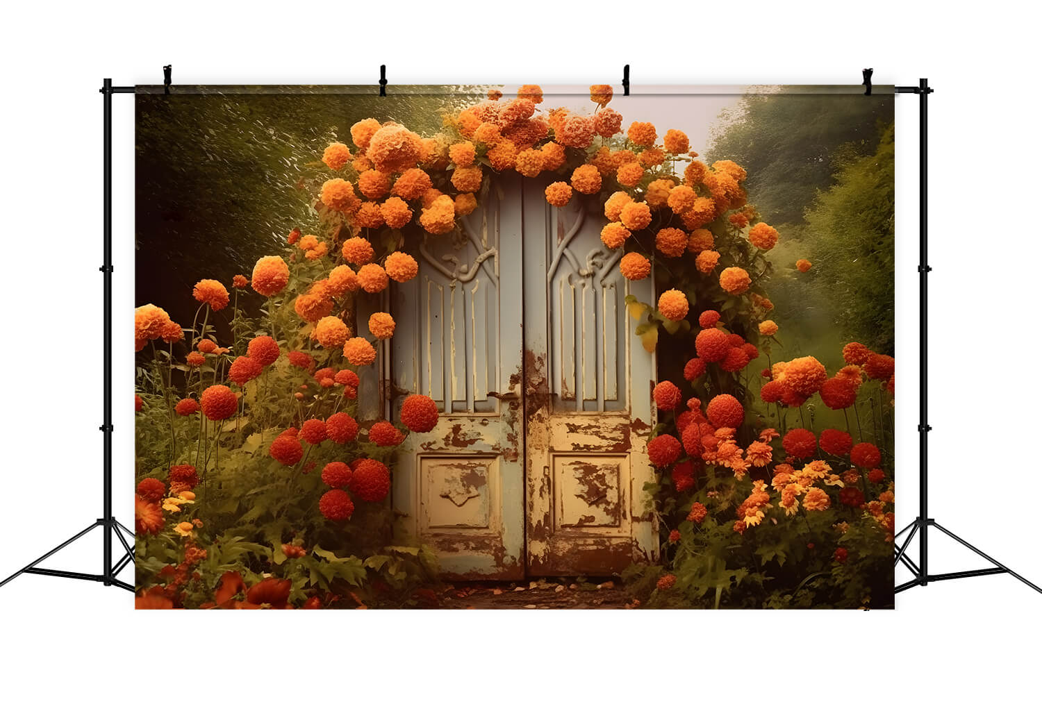 Autumn Flowers Door Photography Backdrop UK RR7-143