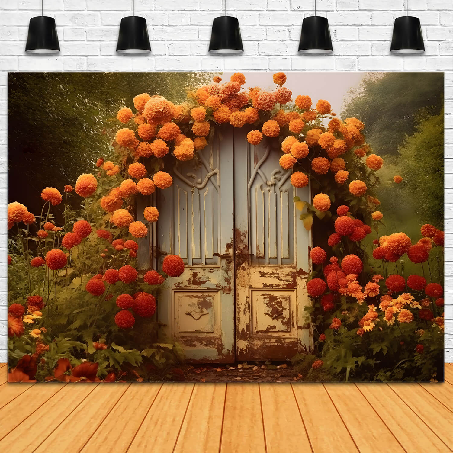 Autumn Flowers Door Photography Backdrop UK RR7-143