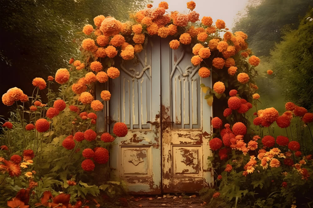 Autumn Flowers Door Photography Backdrop UK RR7-143