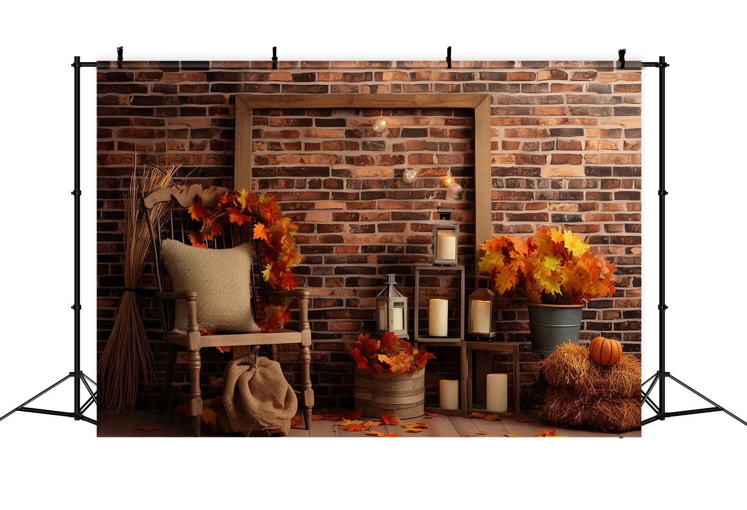 Autumn Maple Leaves Brick Wall Backdrop UK RR7-144