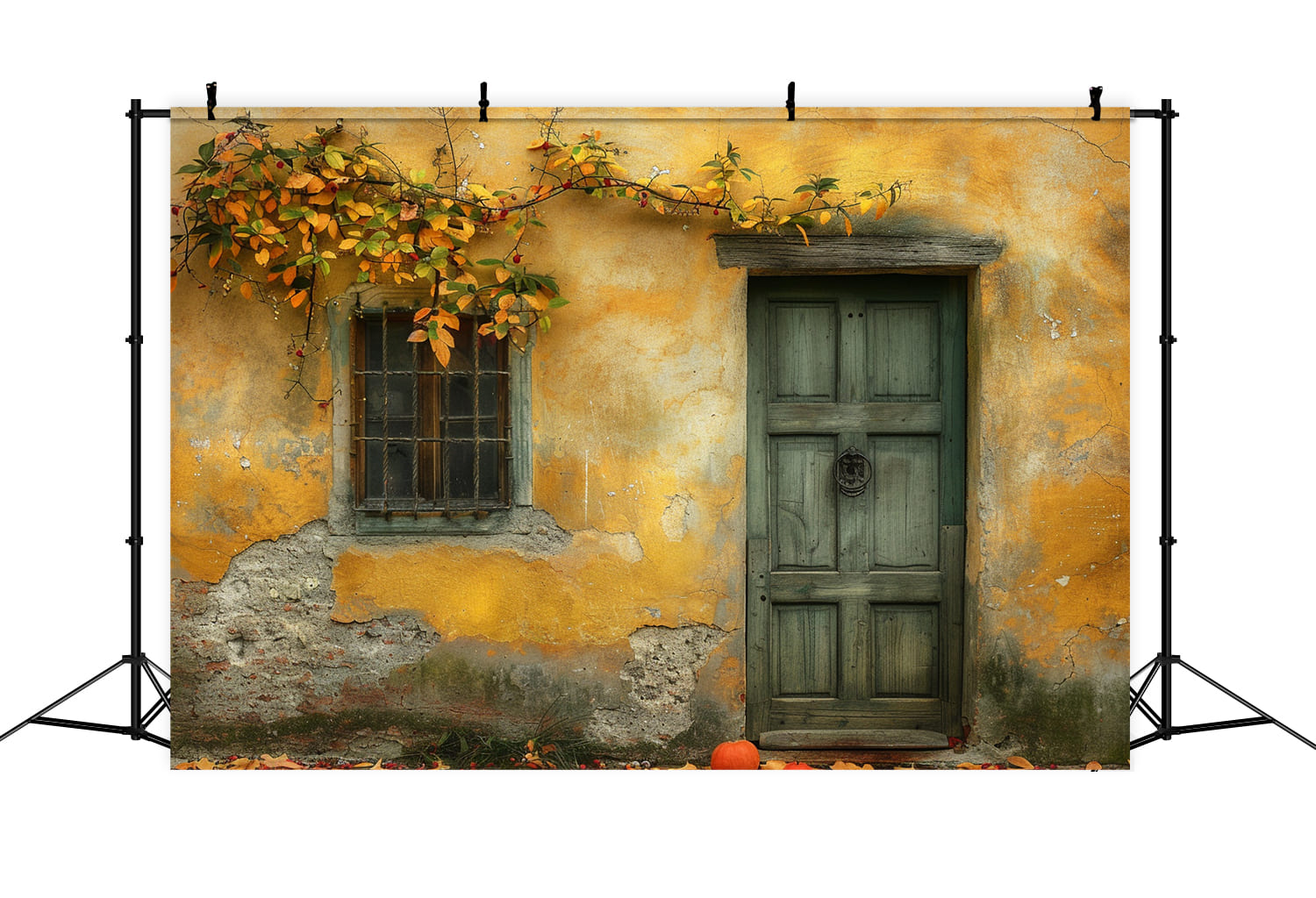 Ruined Wall Wood Door Autumn Backdrop UK RR7-147