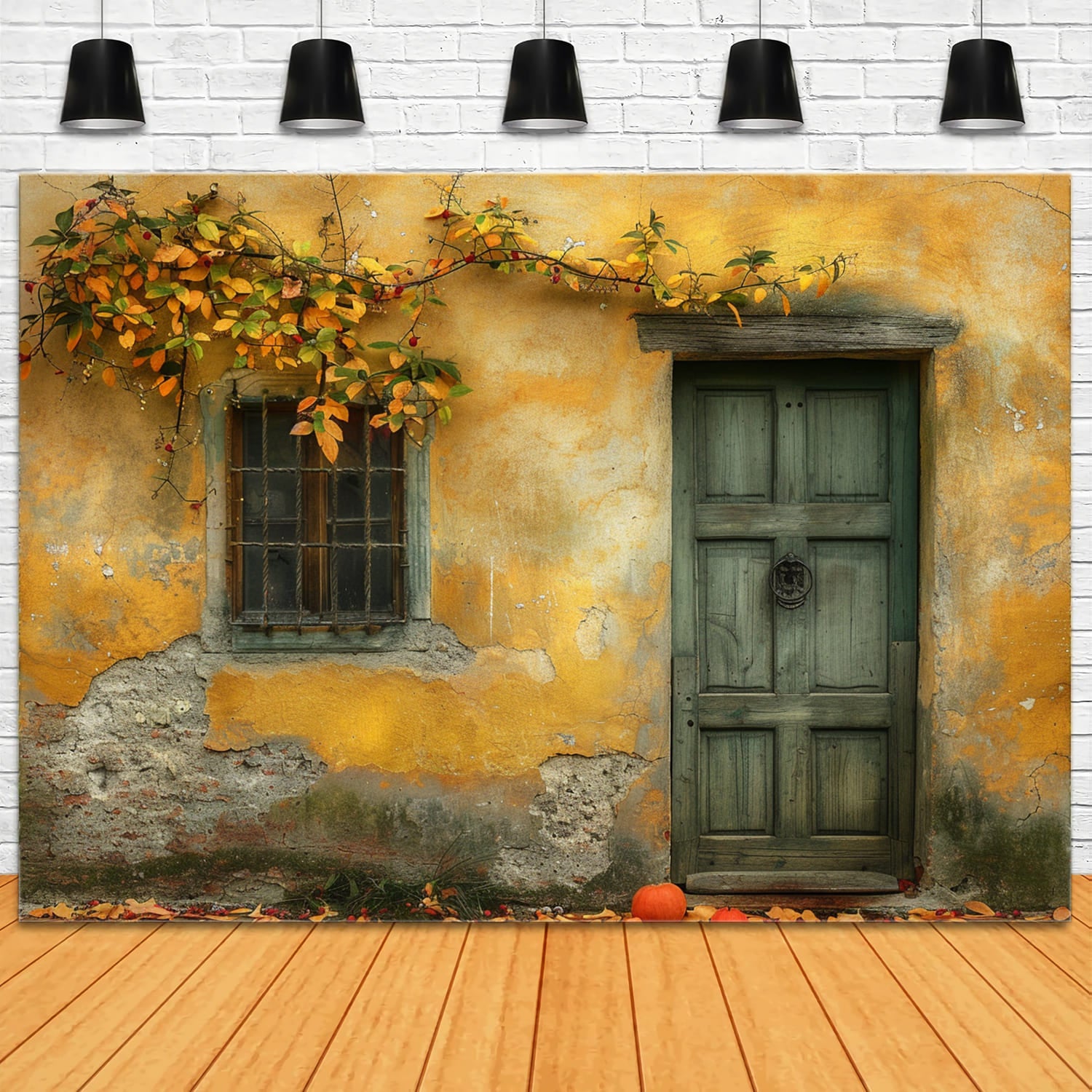 Ruined Wall Wood Door Autumn Backdrop UK RR7-147