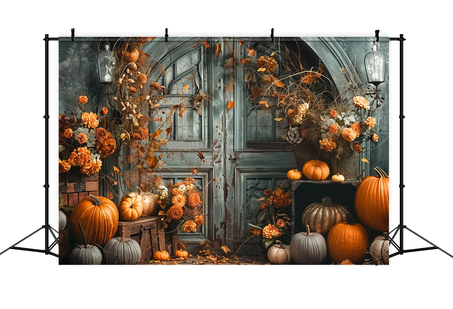 Autumn Door Pumpkins Photography Backdrop UK RR7-149