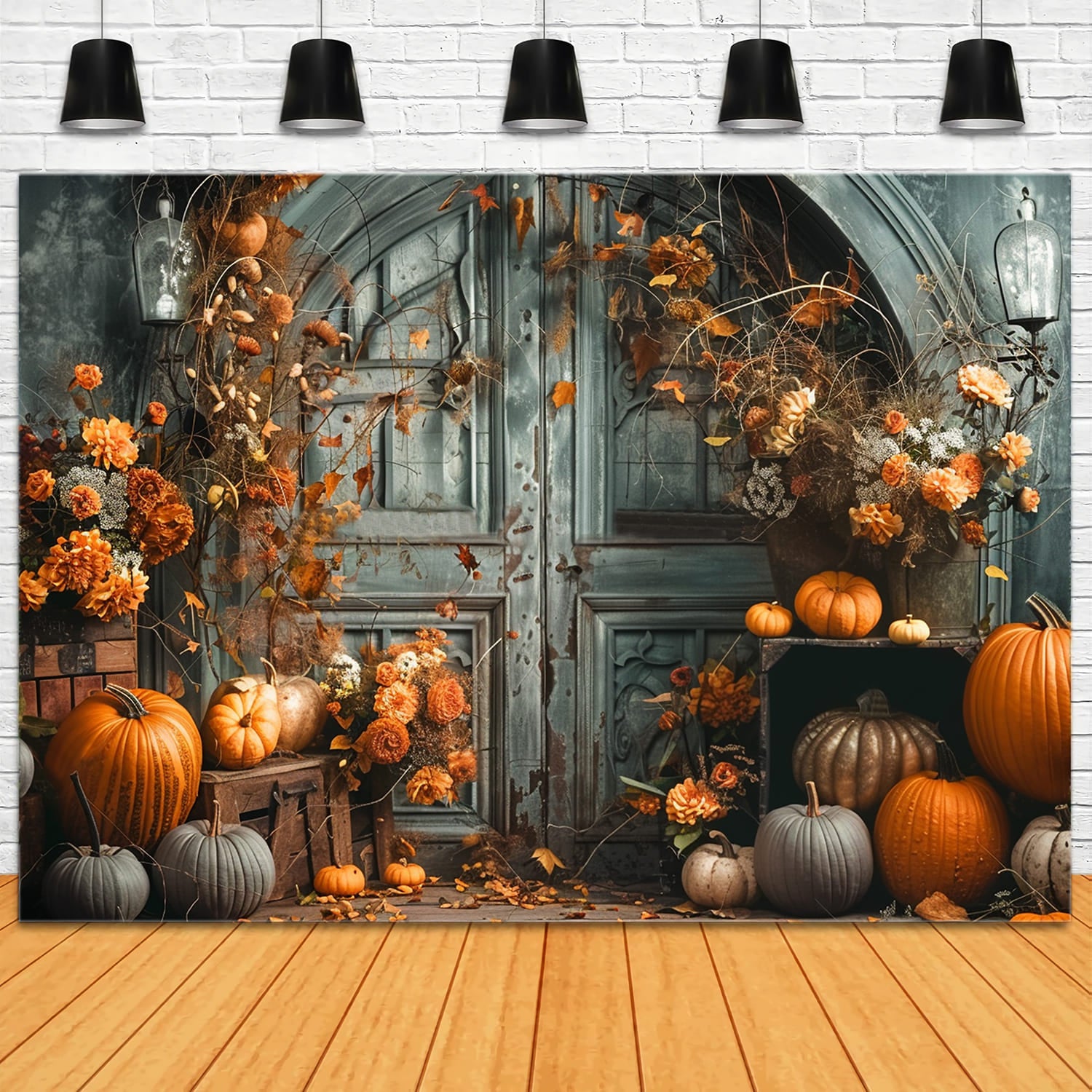 Autumn Door Pumpkins Photography Backdrop UK RR7-149