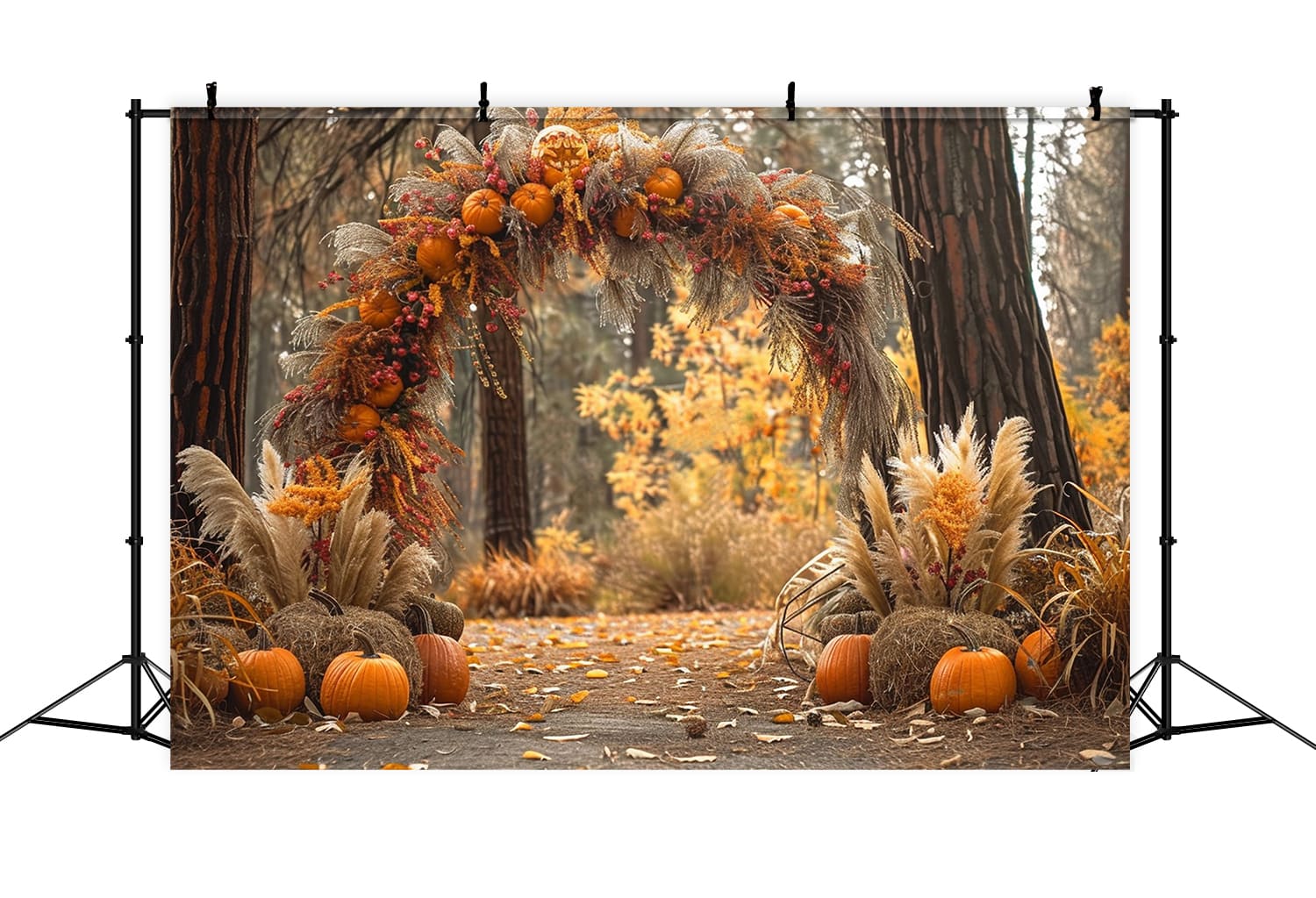 Autumn Forest Pumpkins Dried Reed Backdrop UK RR7-150