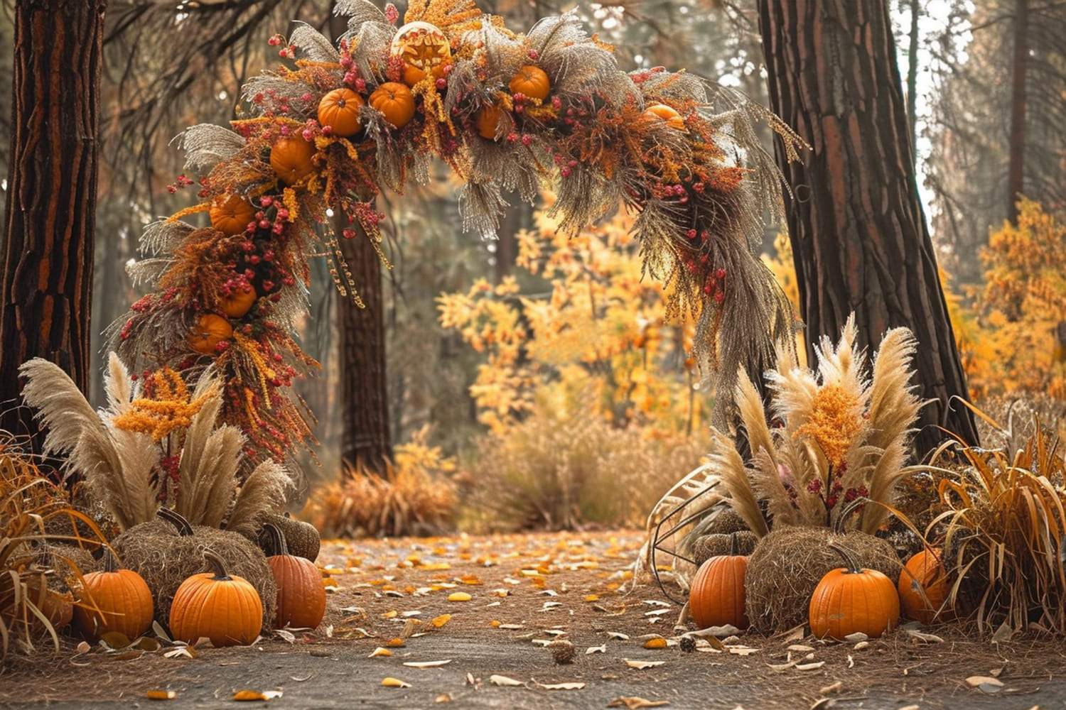 Autumn Forest Pumpkins Dried Reed Backdrop UK RR7-150