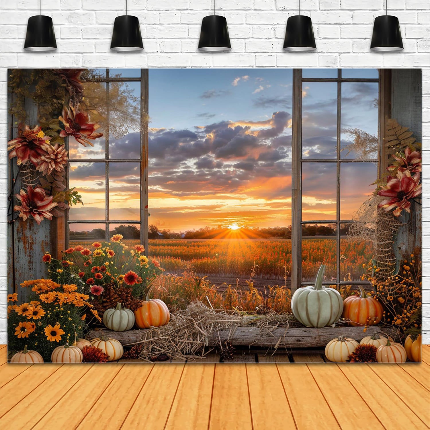 Autumn Pumpkins Window Scenery Backdrop UK RR7-151