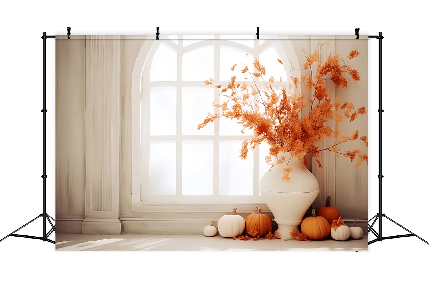 Dried Leaves Vase Pumpkin Autumn Backdrop UK RR7-152