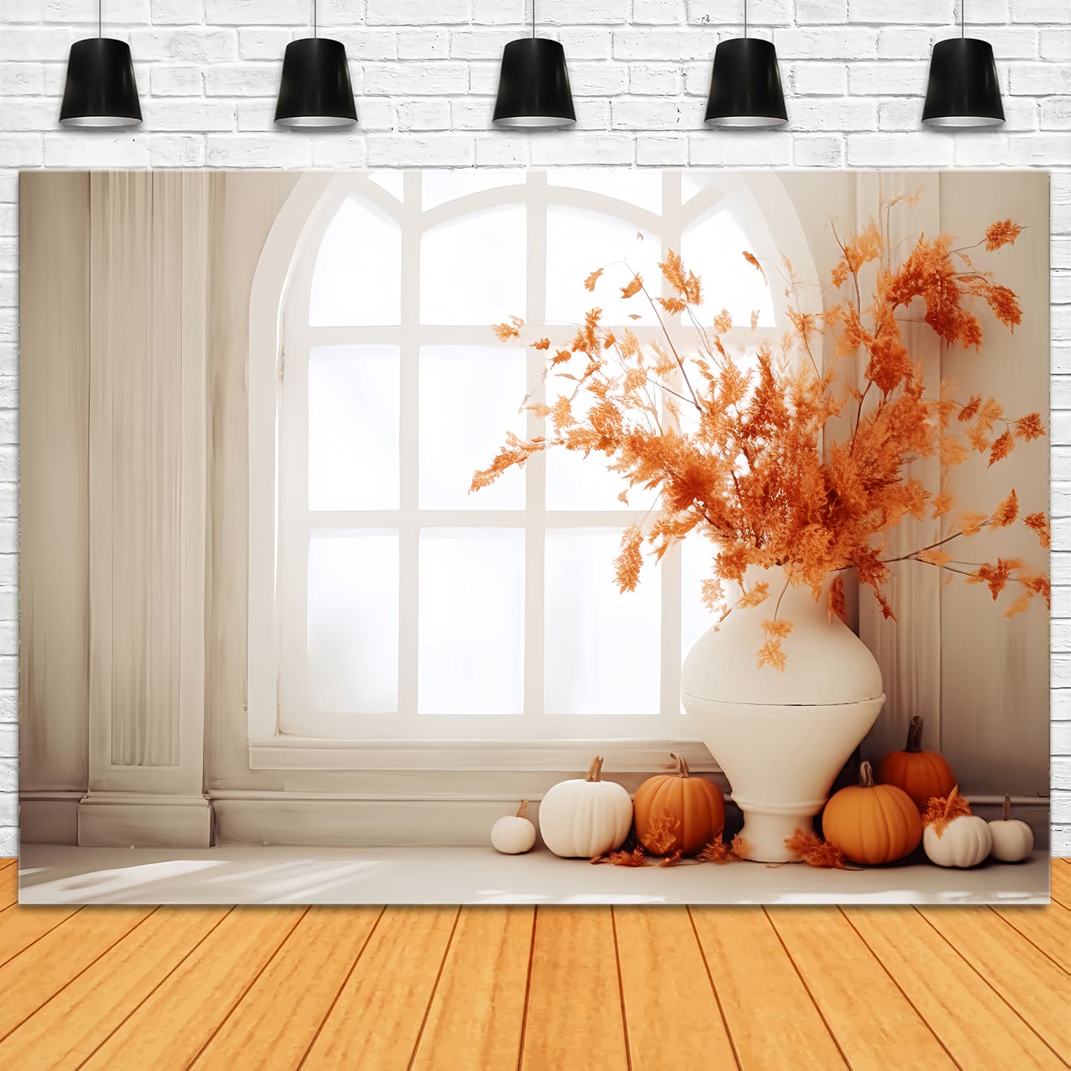 Dried Leaves Vase Pumpkin Autumn Backdrop UK RR7-152