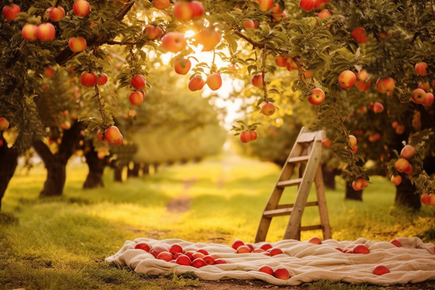 Autumn Apple Trees Field Sunshine Backdrop UK RR7-153