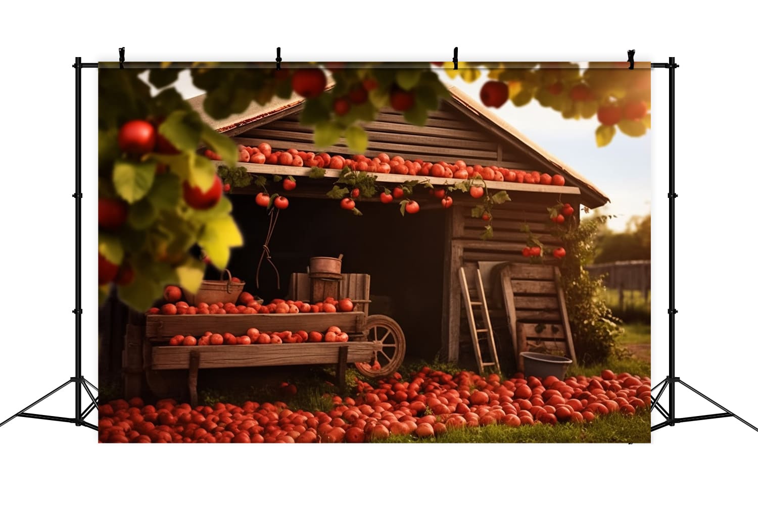 Autumn Fruits Harvest Wooden House Backdrop UK RR7-154