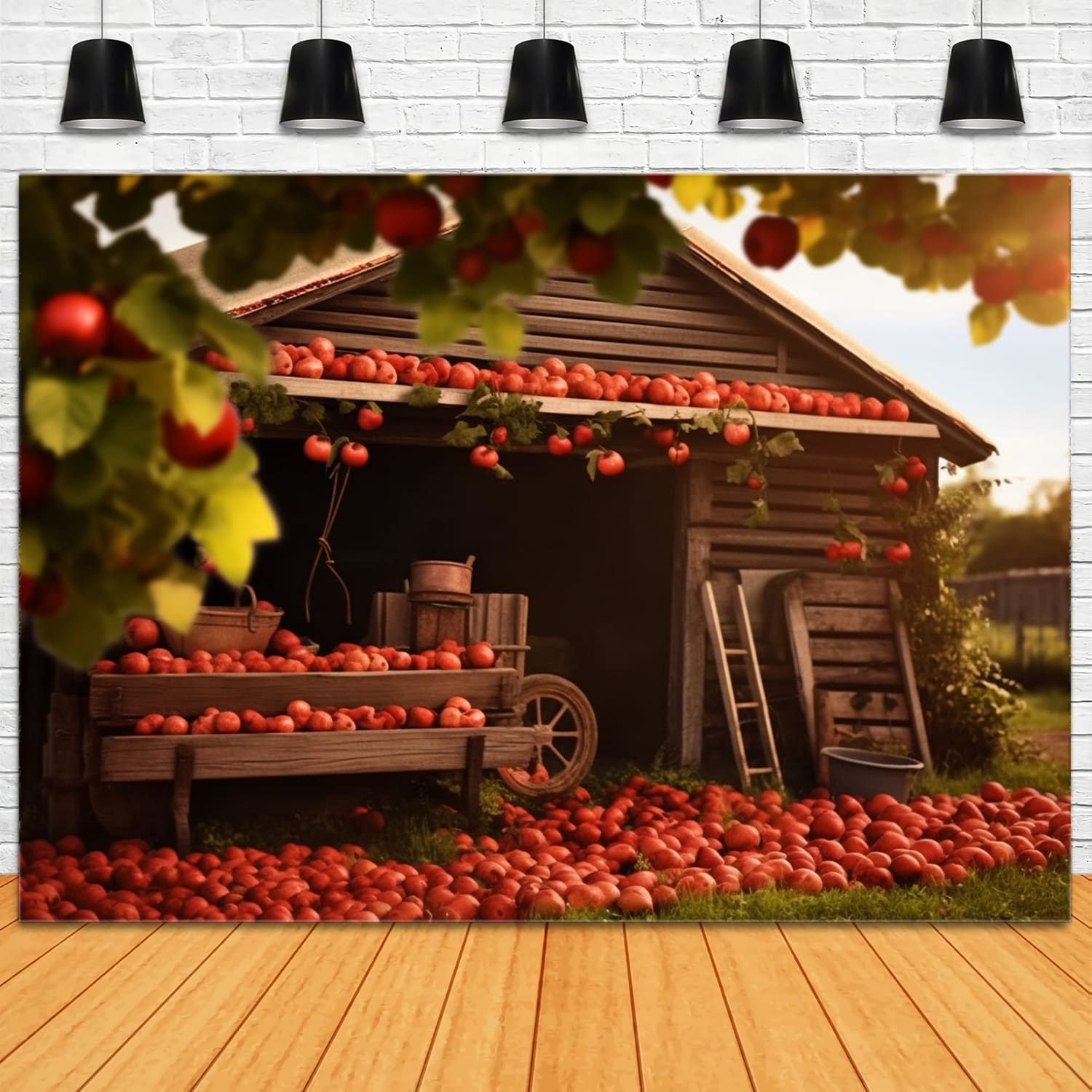 Autumn Fruits Harvest Wooden House Backdrop UK RR7-154