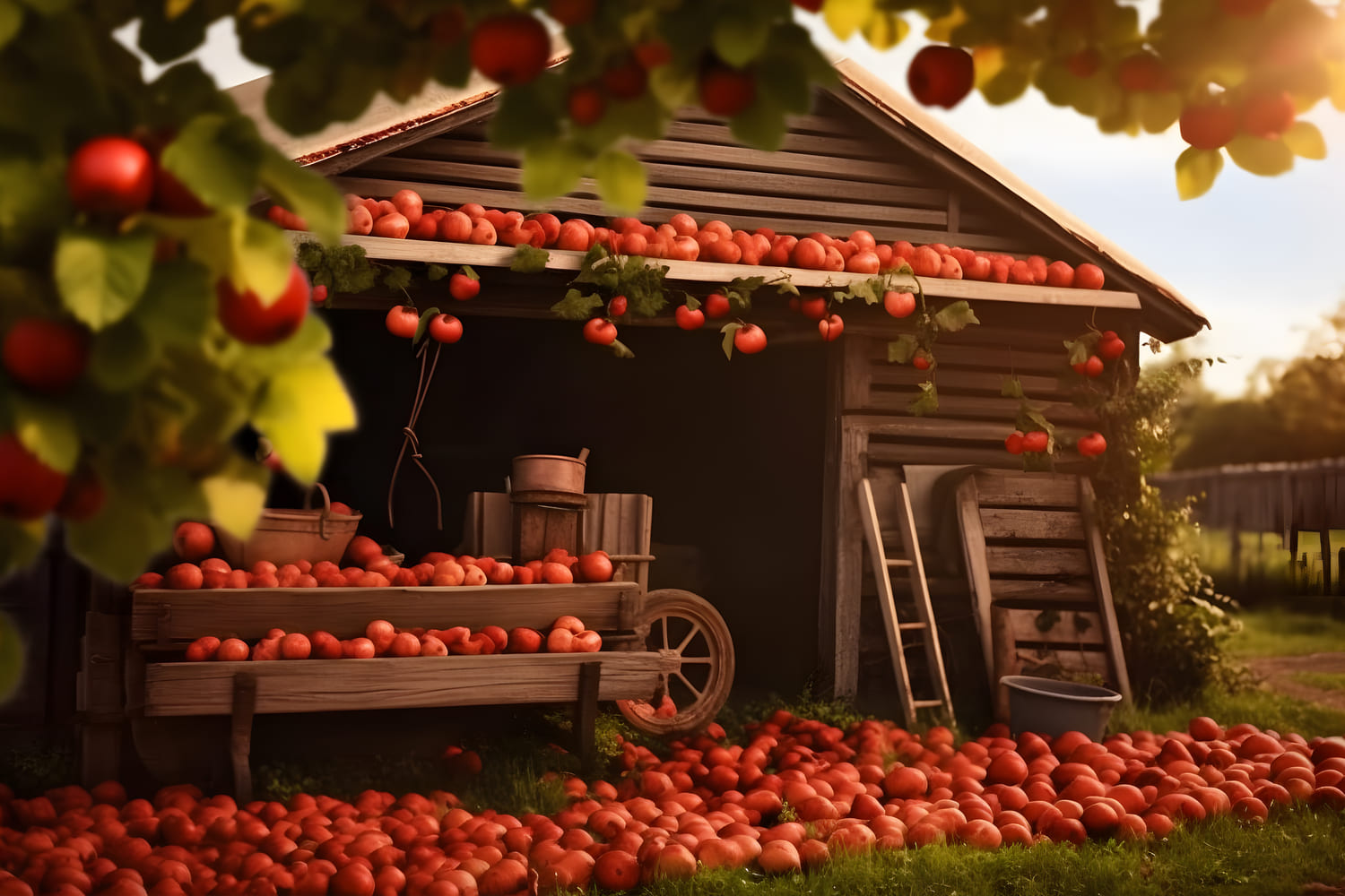 Autumn Fruits Harvest Wooden House Backdrop UK RR7-154