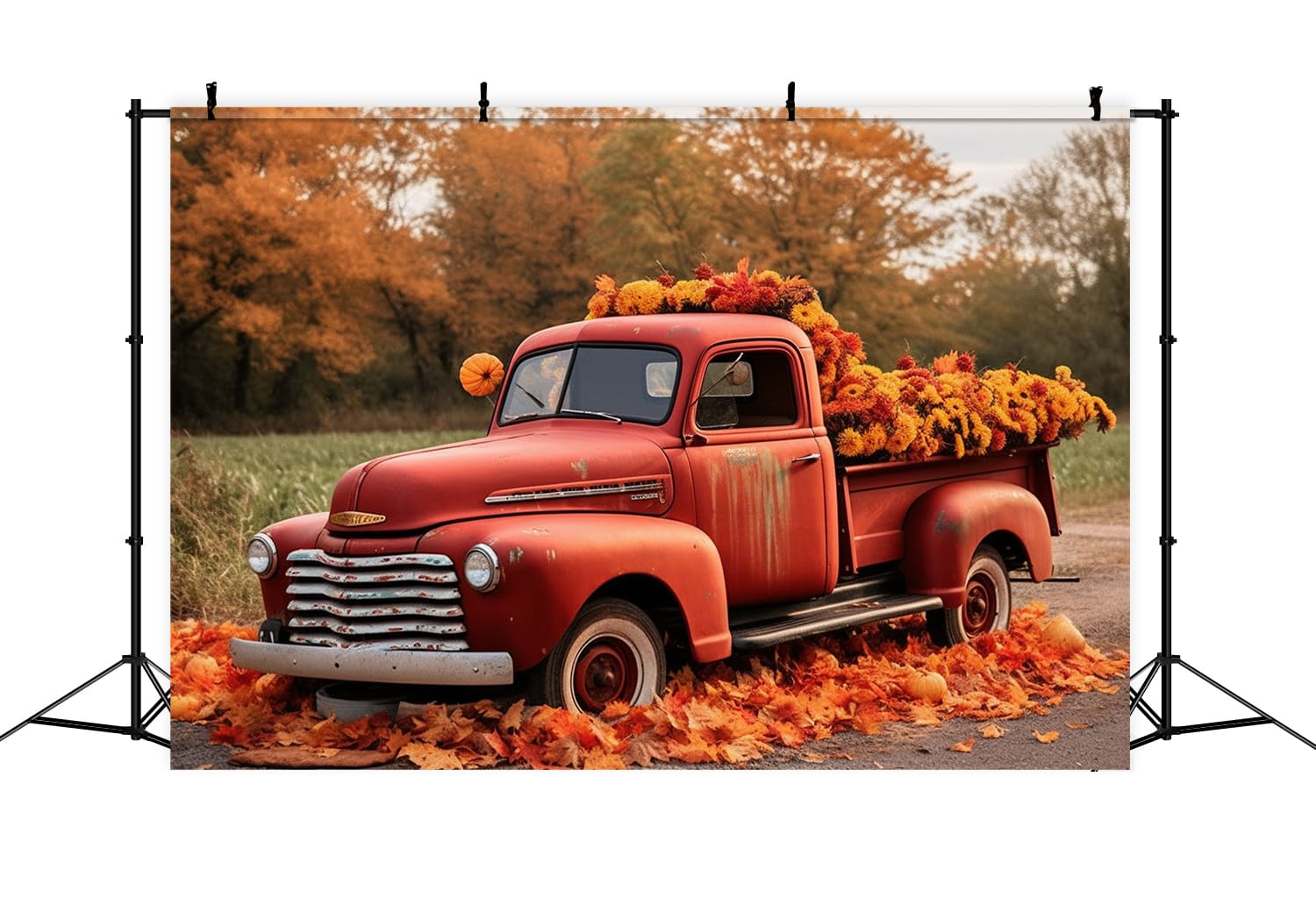 Autumn Maple Forest Red Truck Backdrop UK RR7-157