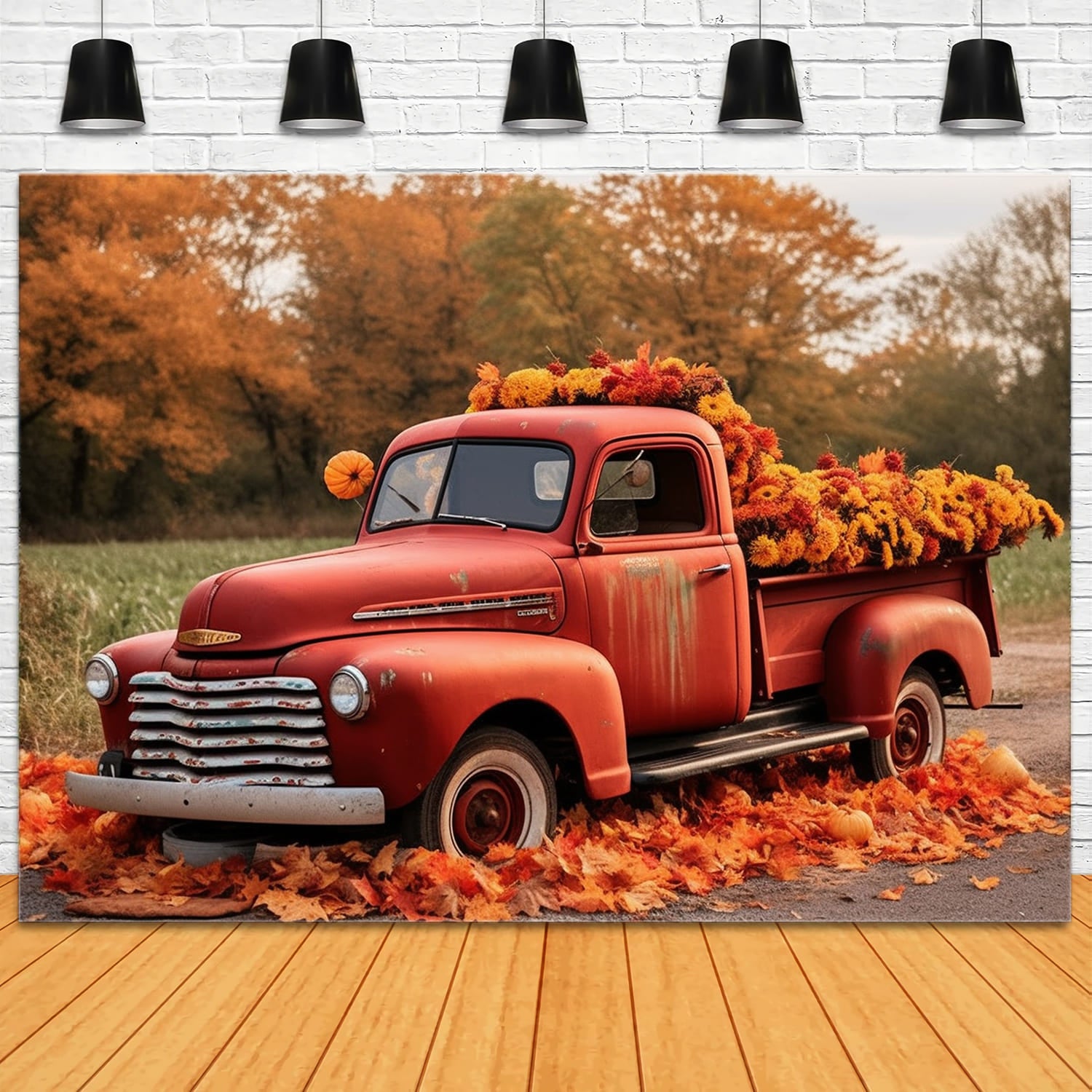 Autumn Maple Forest Red Truck Backdrop UK RR7-157