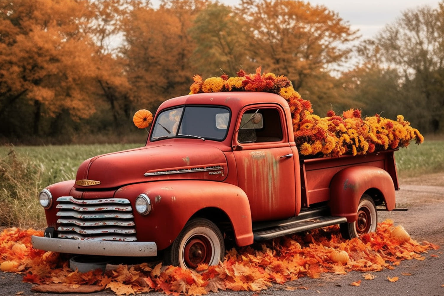 Autumn Maple Forest Red Truck Backdrop UK RR7-157