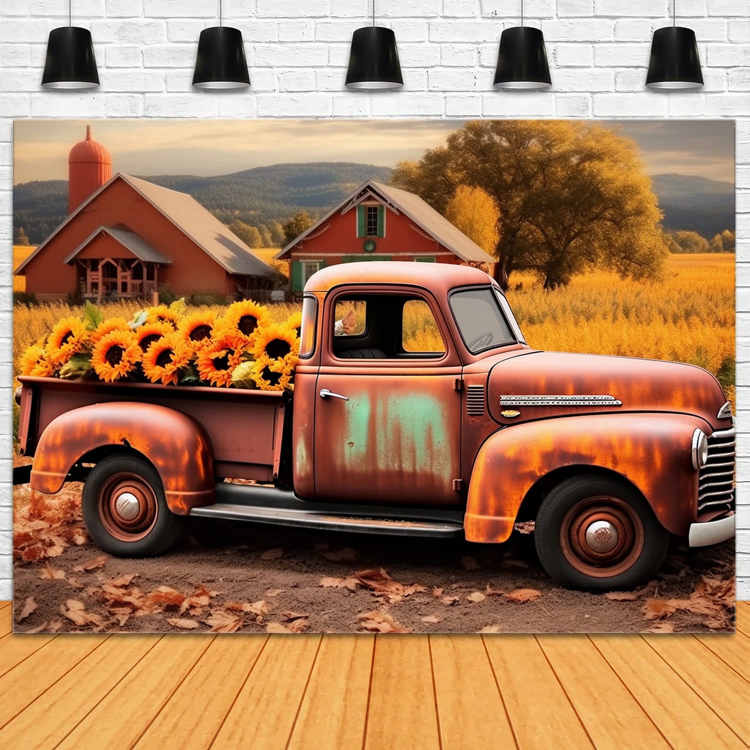 Autumn Field Sunflower Old Truck Backdrop UK RR7-158