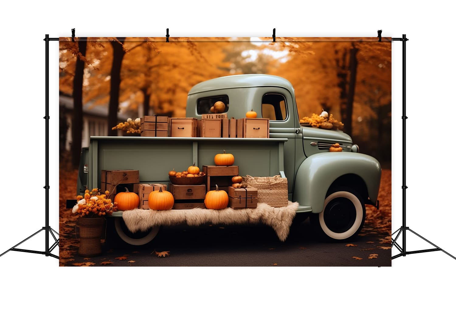 Autumn Forest Harvest Retro Truck Backdrop UK RR7-159