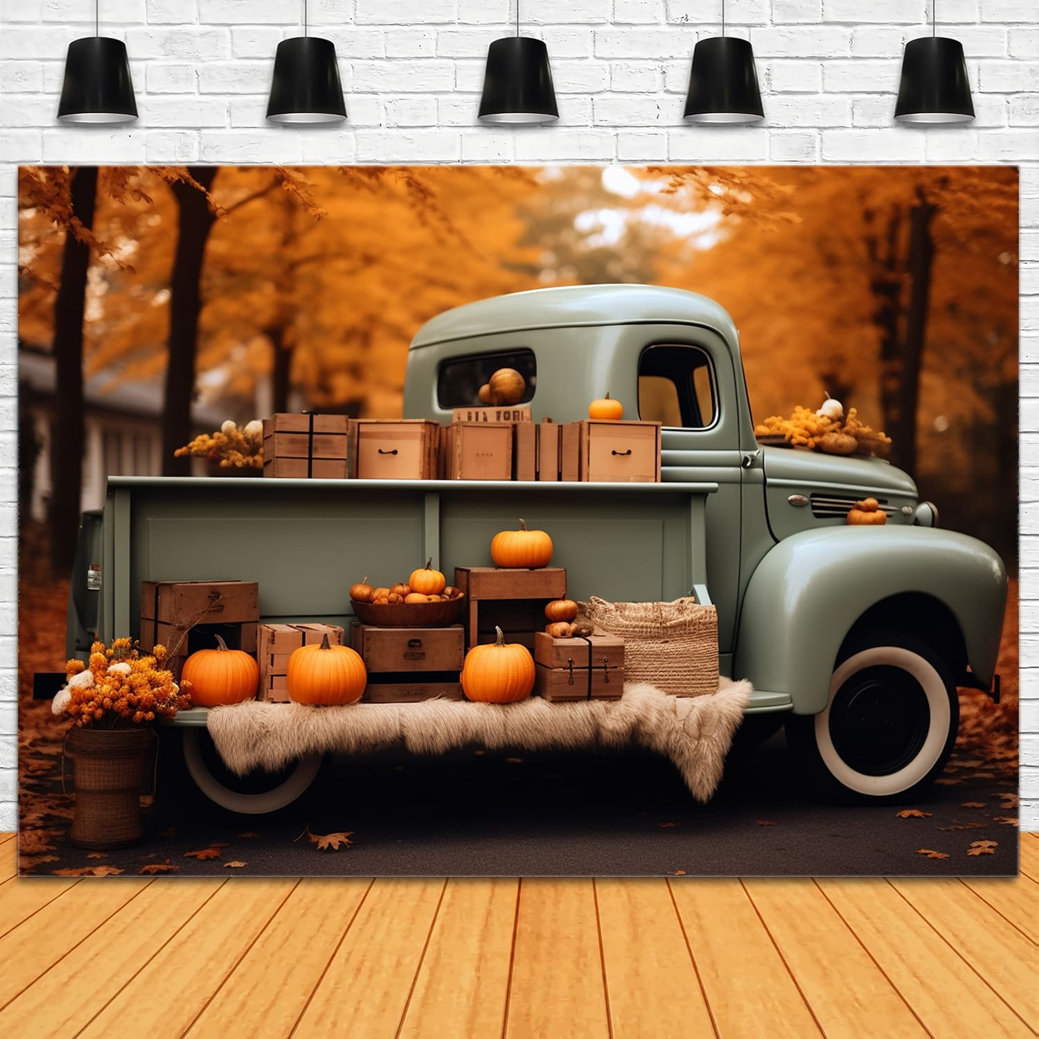 Autumn Forest Harvest Retro Truck Backdrop UK RR7-159