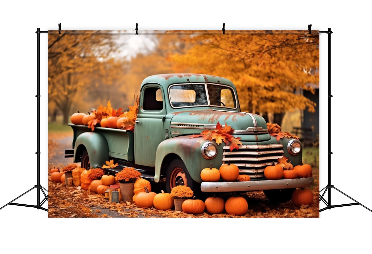 Autumn Maple Trees Pumpkins Truck Backdrop UK RR7-160