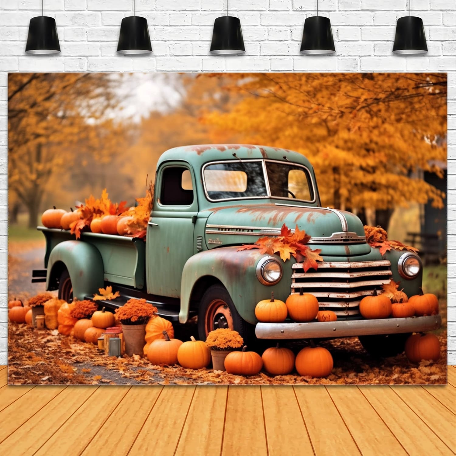 Autumn Maple Trees Pumpkins Truck Backdrop UK RR7-160