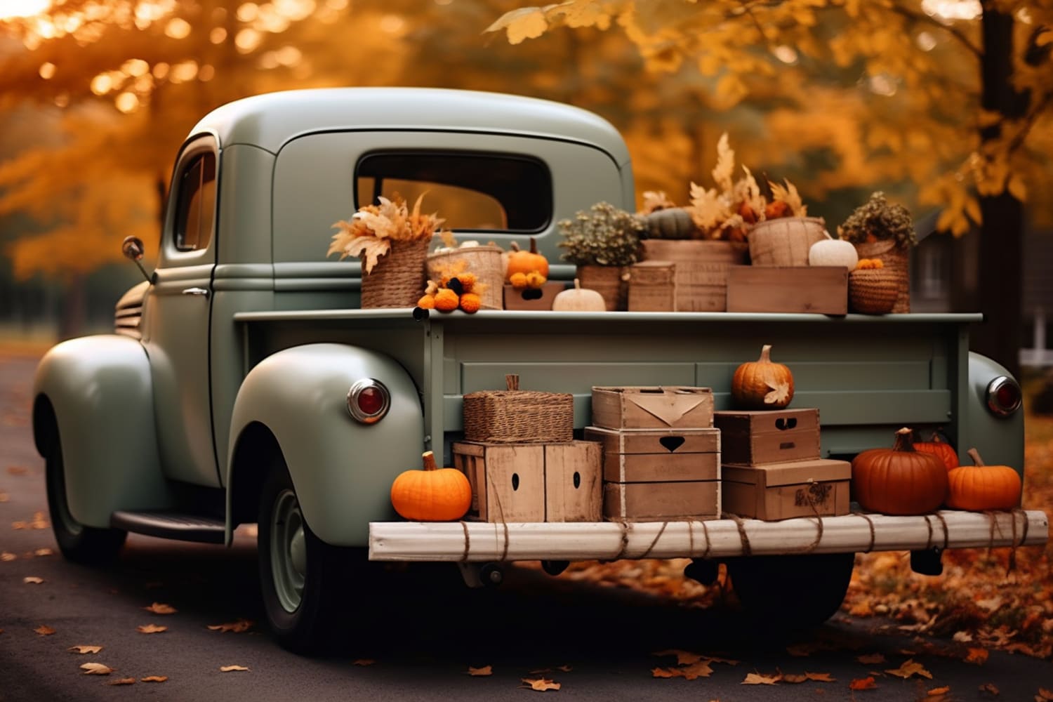 Autumn Harvest Truck Photography Backdrop UK RR7-161