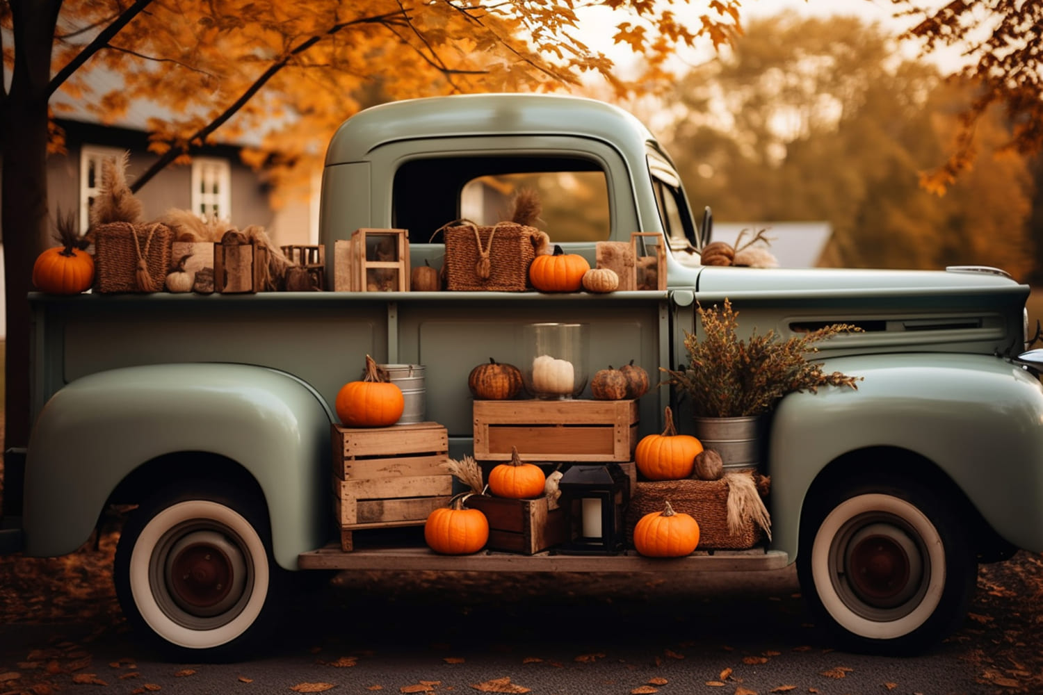 Autumn Pumpkins Harvest Truck Backdrop UK RR7-162