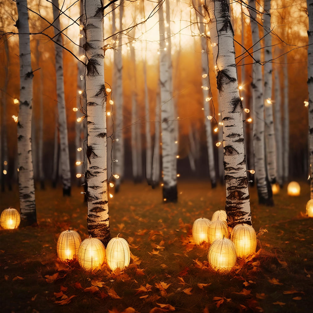 Autumn Birch Trees Lights Photography Backdrop UK RR7-164