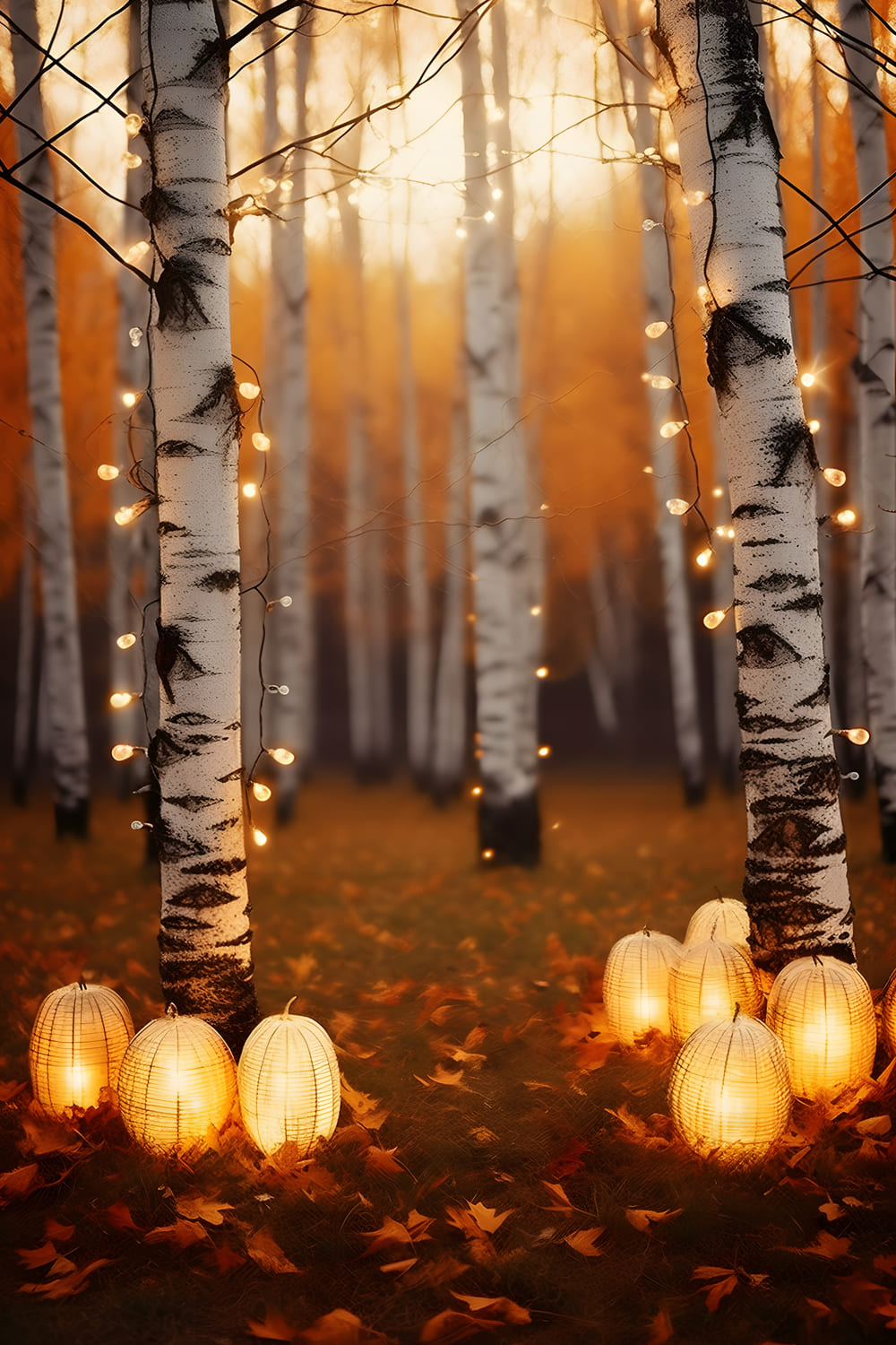 Autumn Birch Trees Lights Photography Backdrop UK RR7-164