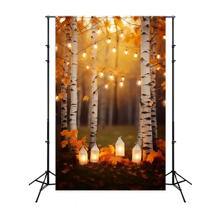 Autumn Birch Forest String Lights Backdrop UK RR7-165