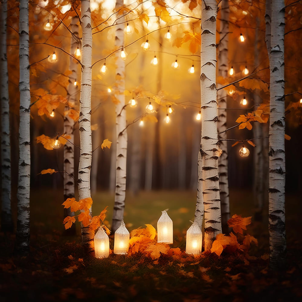 Autumn Birch Forest String Lights Backdrop UK RR7-165