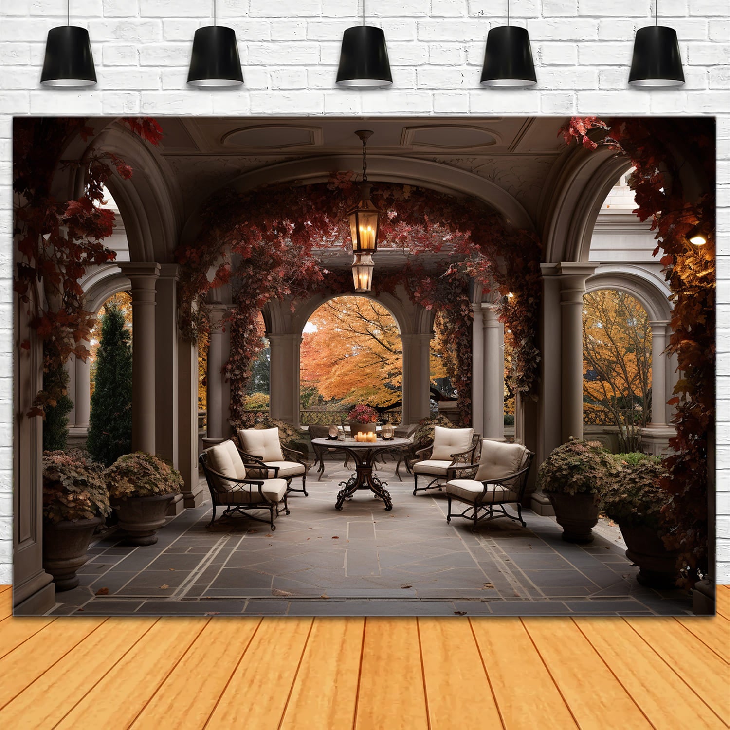 Autumn Maple Leaves Courtyard Backdrop UK RR7-168