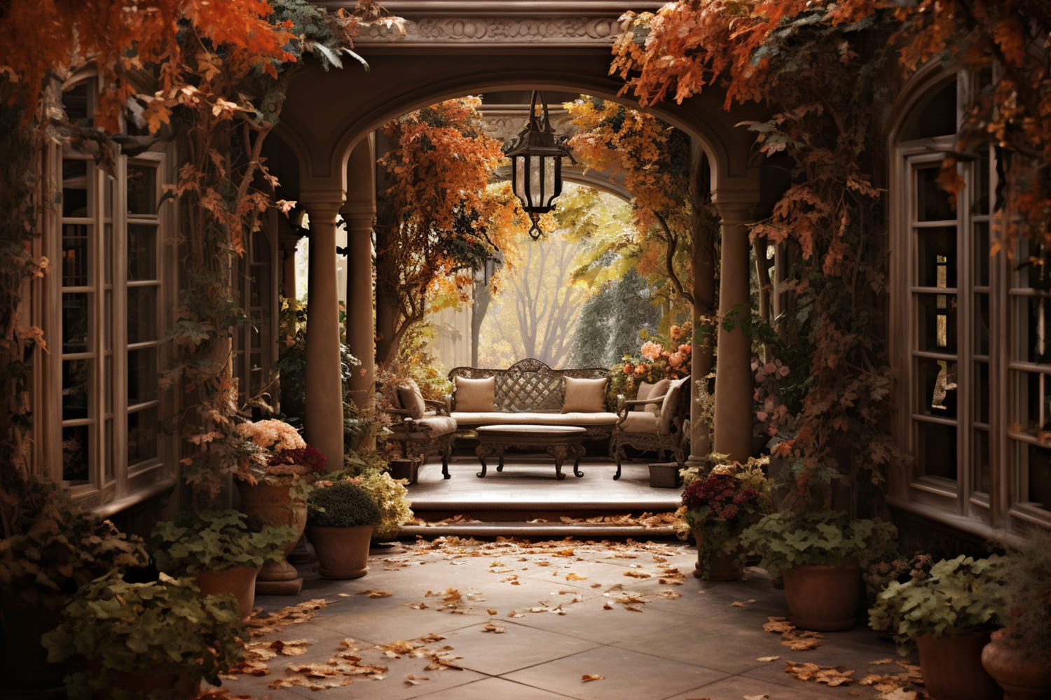 Courtyard Entry Autumn Scenery Backdrop UK RR7-169