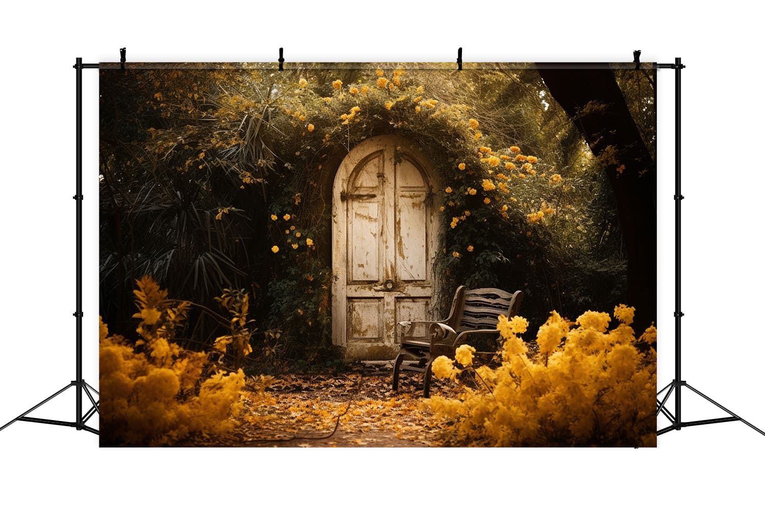 Old Stone Door Flowers Autumn Backdrop UK RR7-170