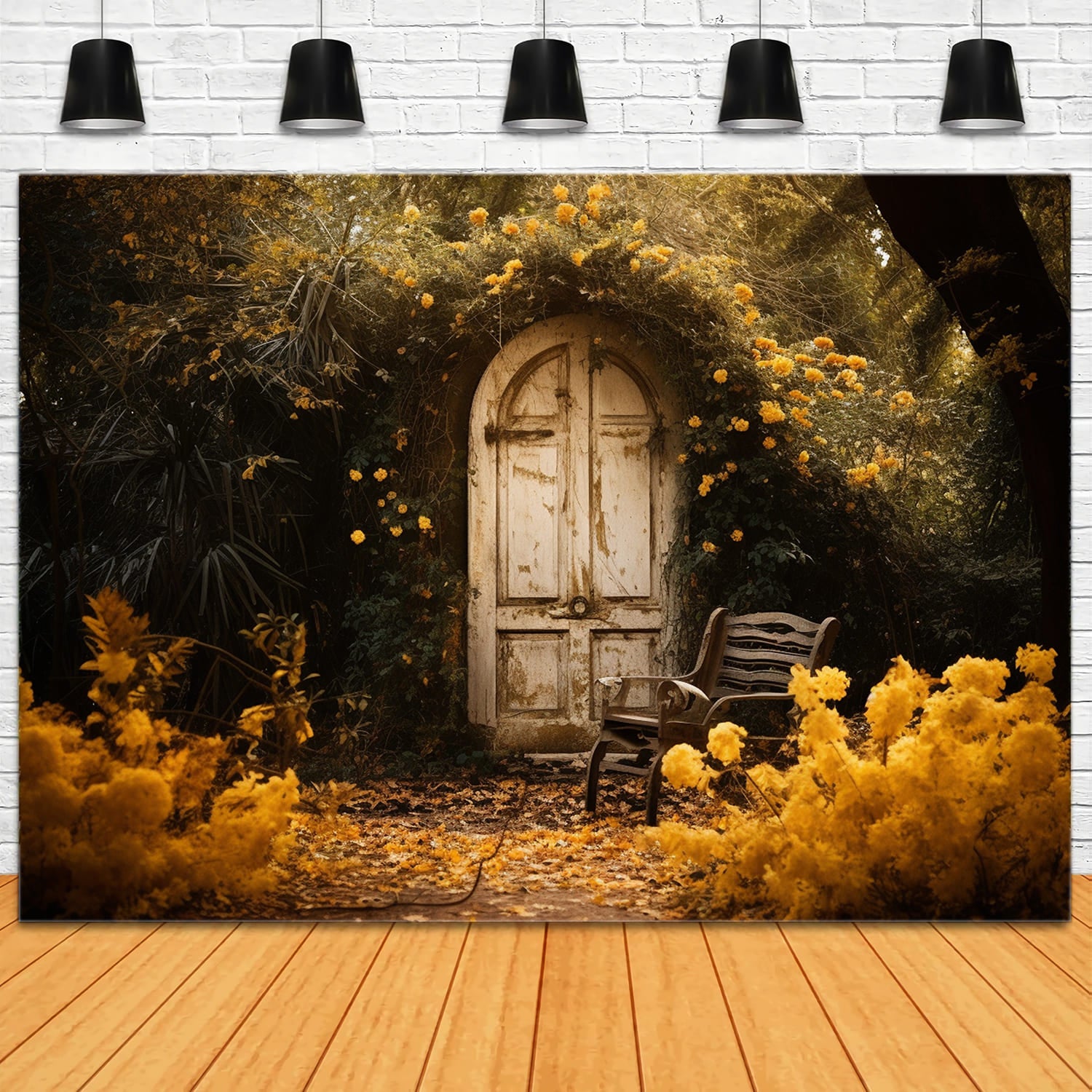 Old Stone Door Flowers Autumn Backdrop UK RR7-170