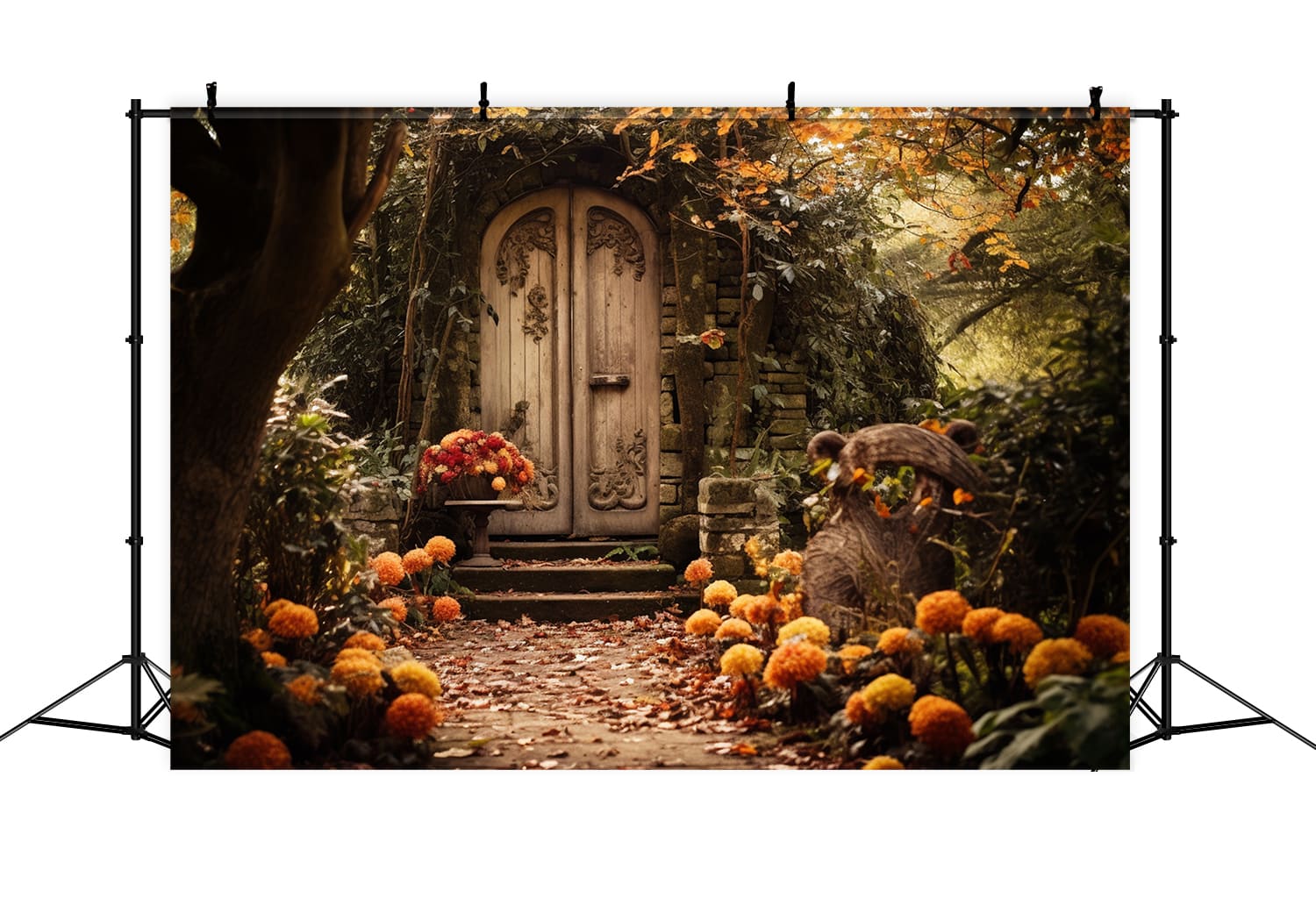 Autumn Old Woods Cabin Flowers Backdrop UK RR7-172