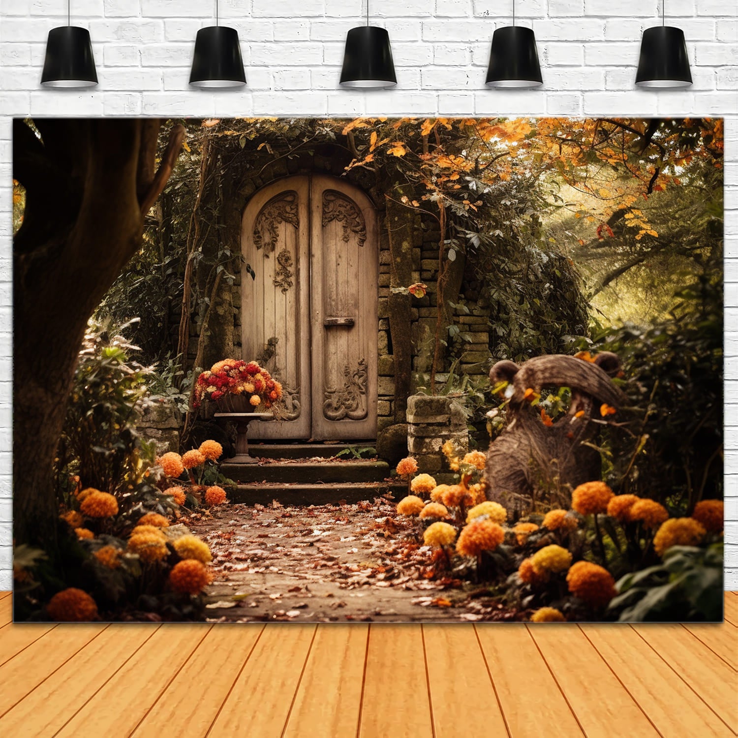 Autumn Old Woods Cabin Flowers Backdrop UK RR7-172